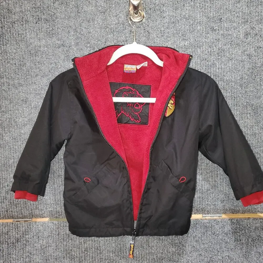 Harry Potter Gryffindor Kids Fleece Lined Jacket Size S/4 Black Zip Coat EUC